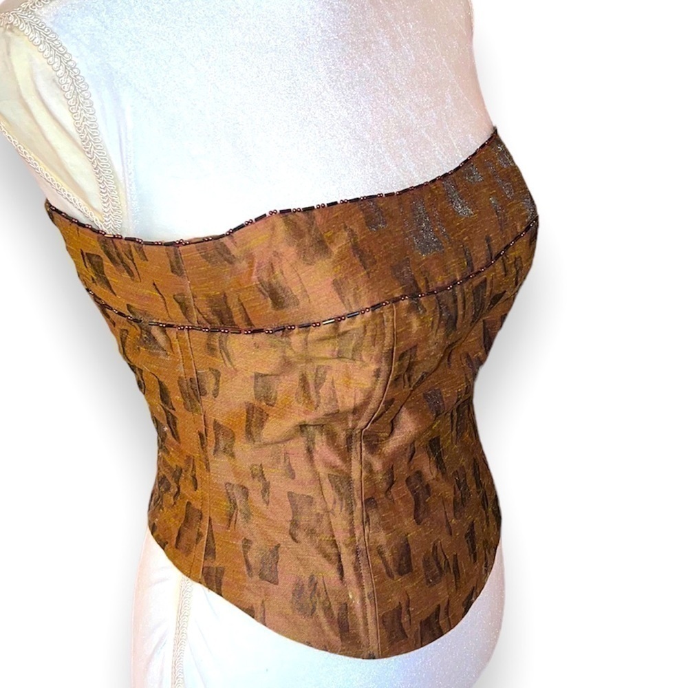 Strapless Brown Patterned Bustier Top